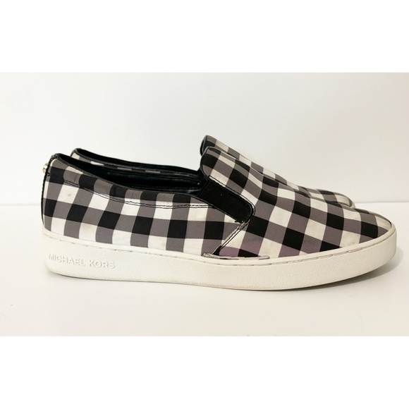 Michael Kors Black & White Plaid Slip-On Shoes, Size 10 - Picture 2 of 10